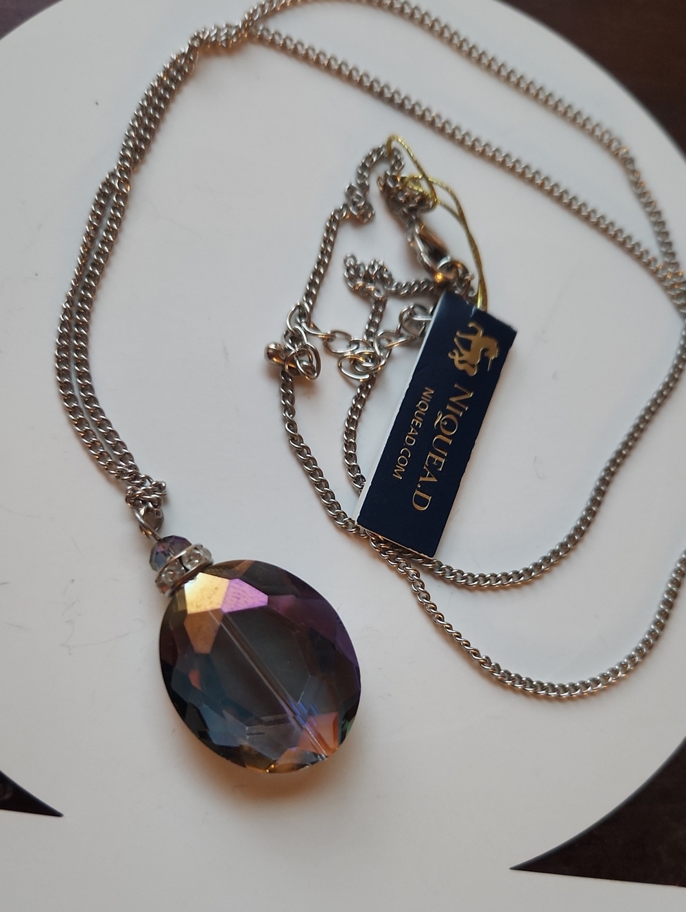 Nique Iridescent Faceted Crystal Pendant Necklace - Silver